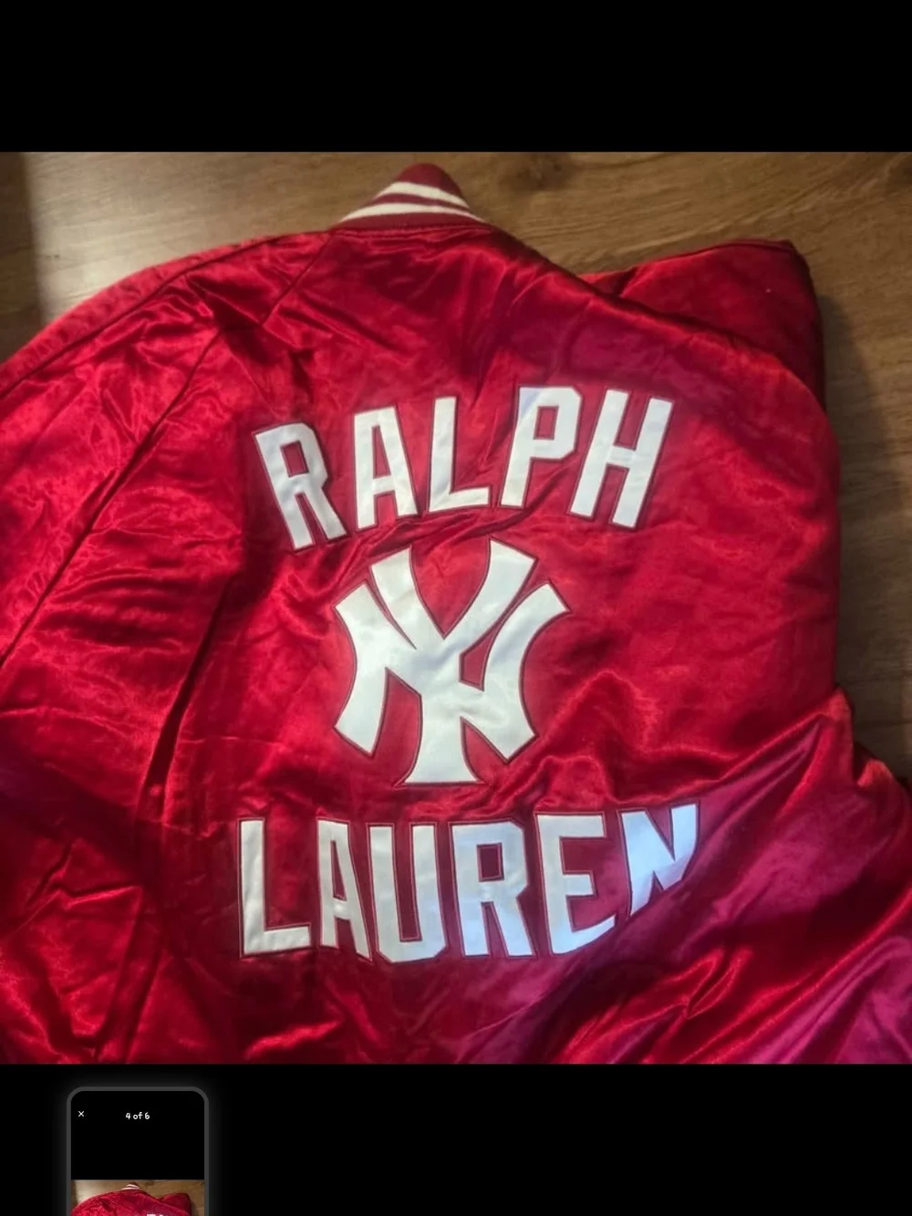 Ralph Lauren Red New York Satin Bomber Jacket